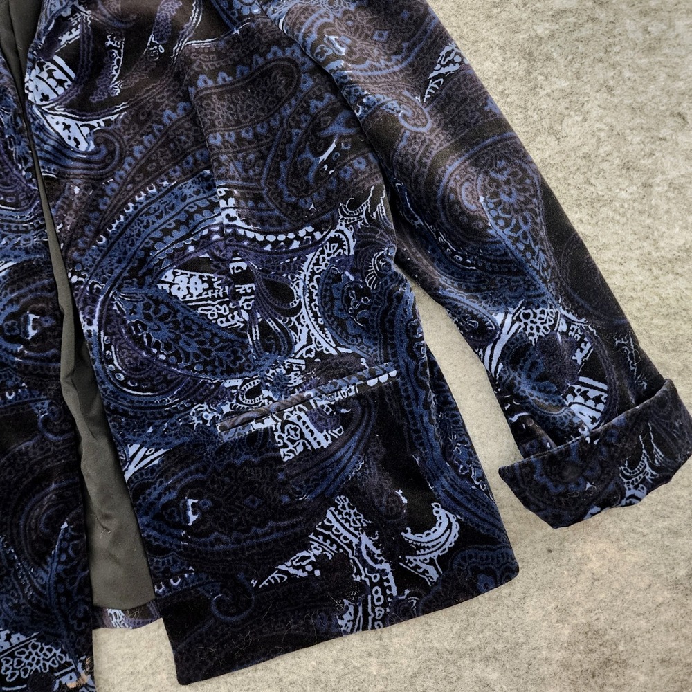 Chicos 1 Blue Black Paisley Velvet Blazer Stretch Career Jacket Womens - Picture 3 of 6